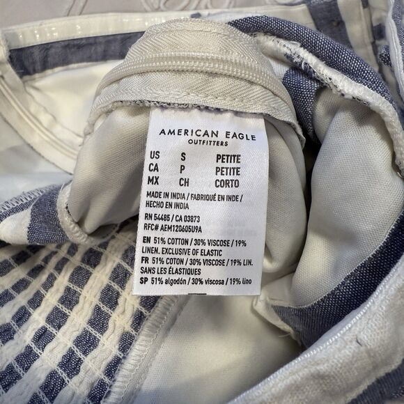 American Eagle Blue Ivory Striped Button Front Jumpsuit Size Small Petite - Picture 11 of 13